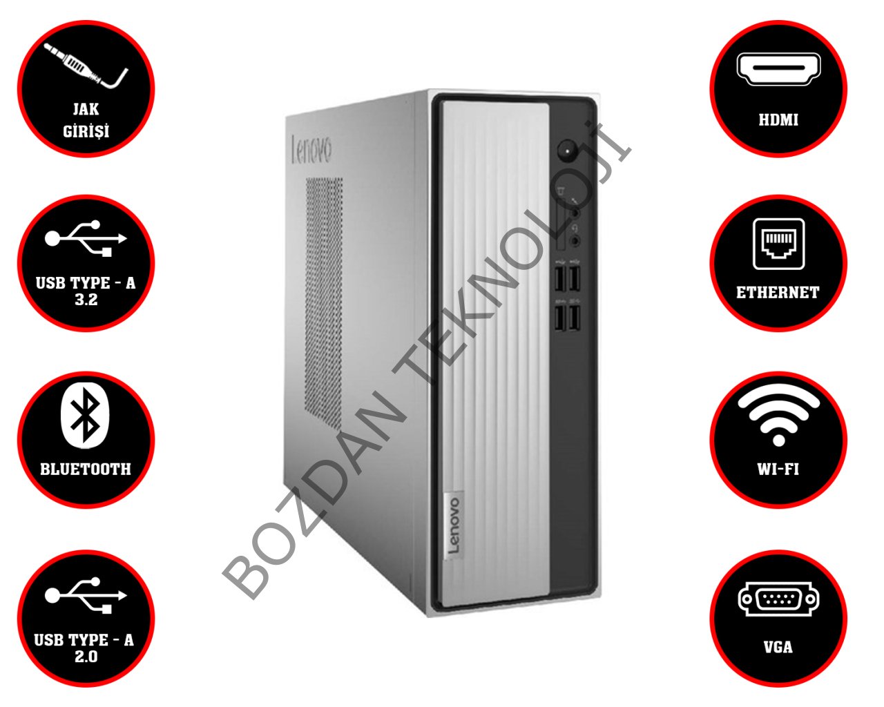 Lenovo Ideacentre 3 Amd Athlon Silver 3050U 4GB 256GB SSD Windows 10 Home Masaüstü Bilgisayar 90MV009QTX