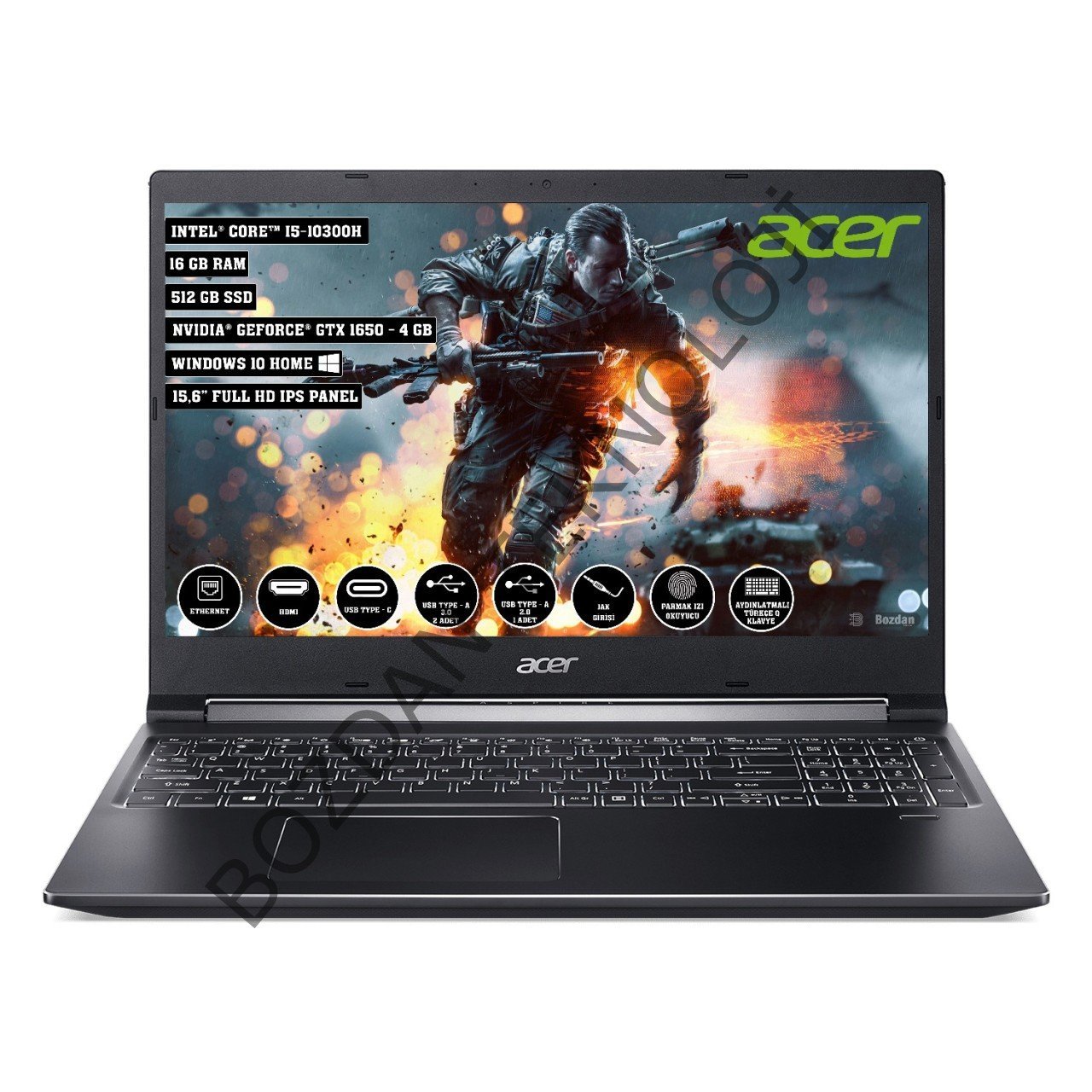 Acer Aspire 7 Intel Core i5 10300H 16GB 512GB SSD GTX1650 Windows 10 Home 15.6'' FHD Taşınabilir Bilgisayar NH.Q99EY.001+