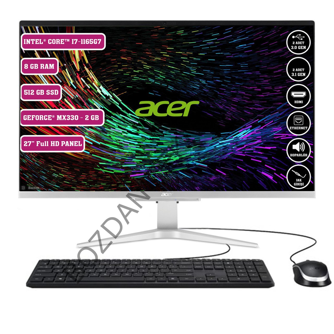 Acer Aspire C27-1655 Intel Core i7 1165G7 8GB 512GB SSD MX330 Freedos 27'' FHD All In One Bilgisayar DQ.BGFEM.002