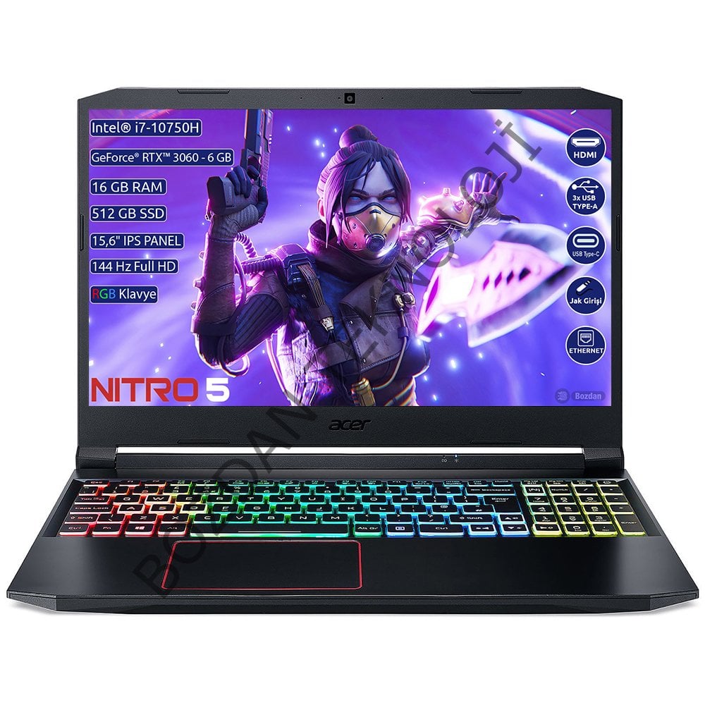 Nitro5 Intel Core I7 10750h 16gb 512gb Ssd Rtx 3060-6 Gb Freedos 15.6'' Fhd 144 Hz Nh.qb2ey.004 NH.QB2EY.004