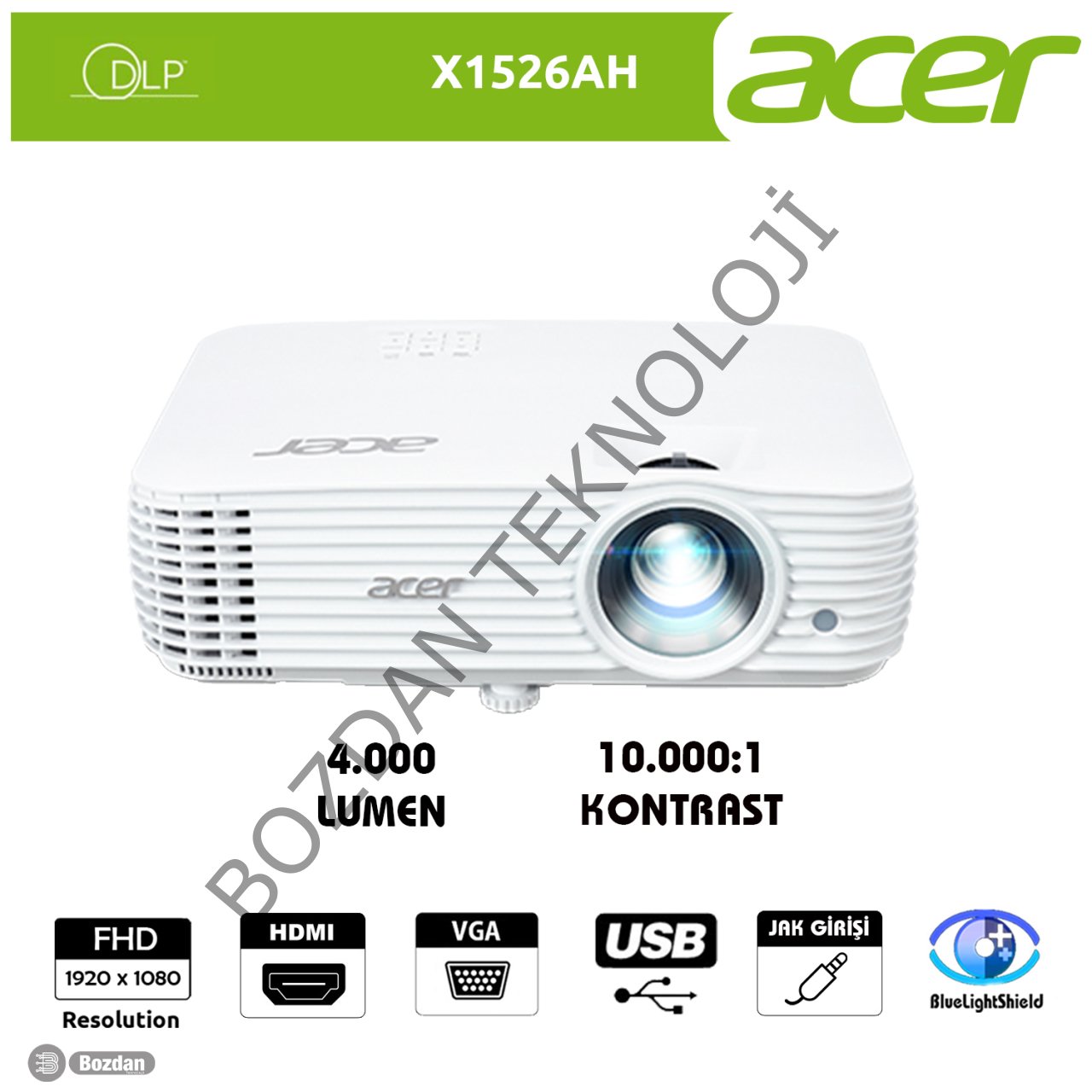 Acer X1526AH 1920x1080 Full HD 4000 Lümen DLP 10.000:1 HDMI+USB/VGA Projeksiyon Cihazı MR.JT211.001