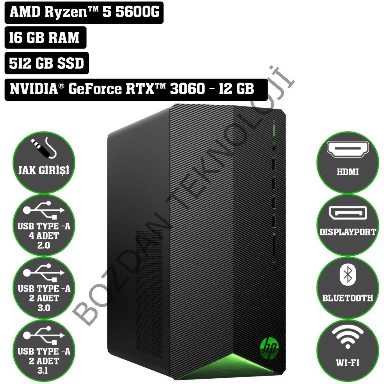 Hp Pavilion TG01-2033NT Amd Ryzen 5 5600G 16 GB 512 GB SSD Rtx 3060 Freedos 434P3EA