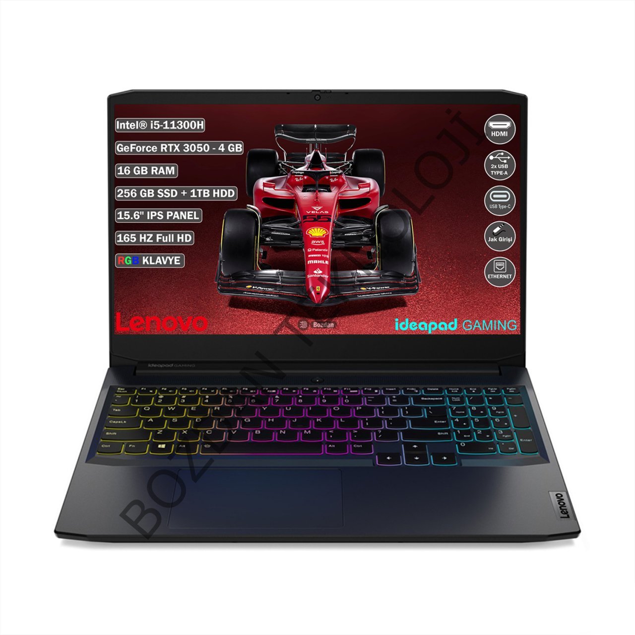 Lenovo IdeaPad Gaming 3 15IHU6 Intel Core i5 11300H 16GB 256GB SSD 1TB HDD RTX 3050 Freedos 15.6'' FHD Taşınabilir Bilgisayar 82K100CWTX+