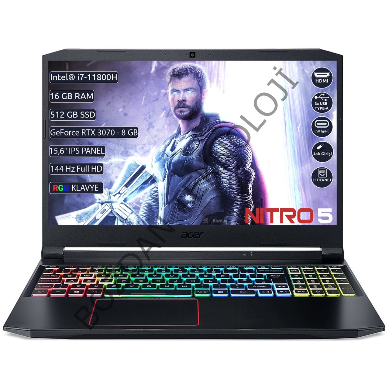 Acer Nitro 5 AN515-57 Intel Core i7 11800H 16 GB 512 GB SSD GeForce RTX 3070 - 8 GB FreeDOS 15.6'' FHD 144 Hz Taşınabilir Bilgisayar NH.QFGEY.001