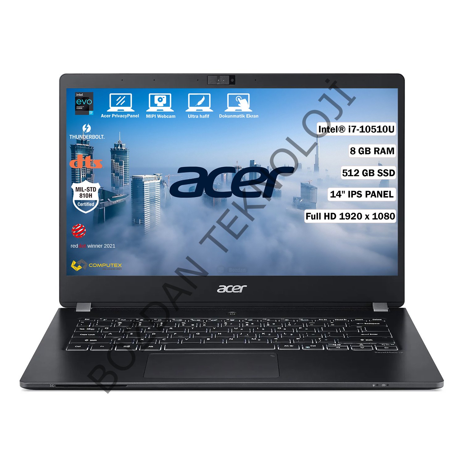 Acer TravelMate P6 TMP614-51T Intel Core i7 10510U 8 GB 512 GB SSD Freedos 14'' FHD Dokunmatik Taşınabilir Bilgisayar NX.VMREY.001