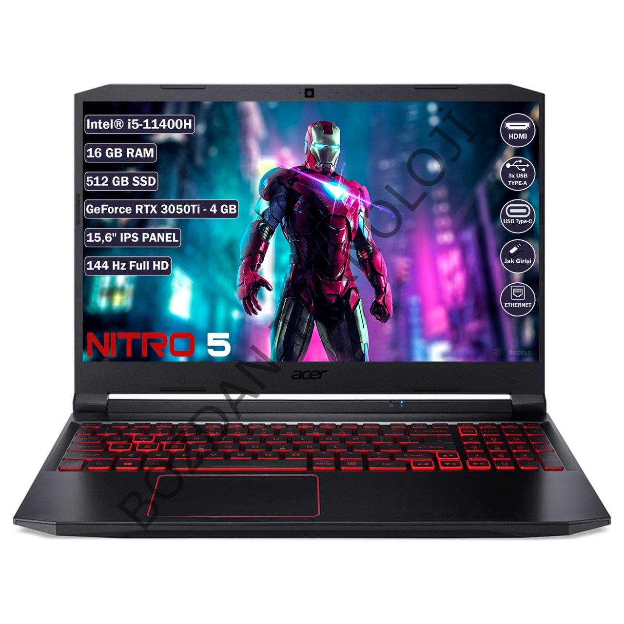 Acer Nitro 5 AN515-57 Intel Core i5 11400H 16 GB 512 GB SSD RTX 3050Ti 4 GB  FreeDOS 15.6'' Taşınabilir Bilgisayar NH.QESEY.001