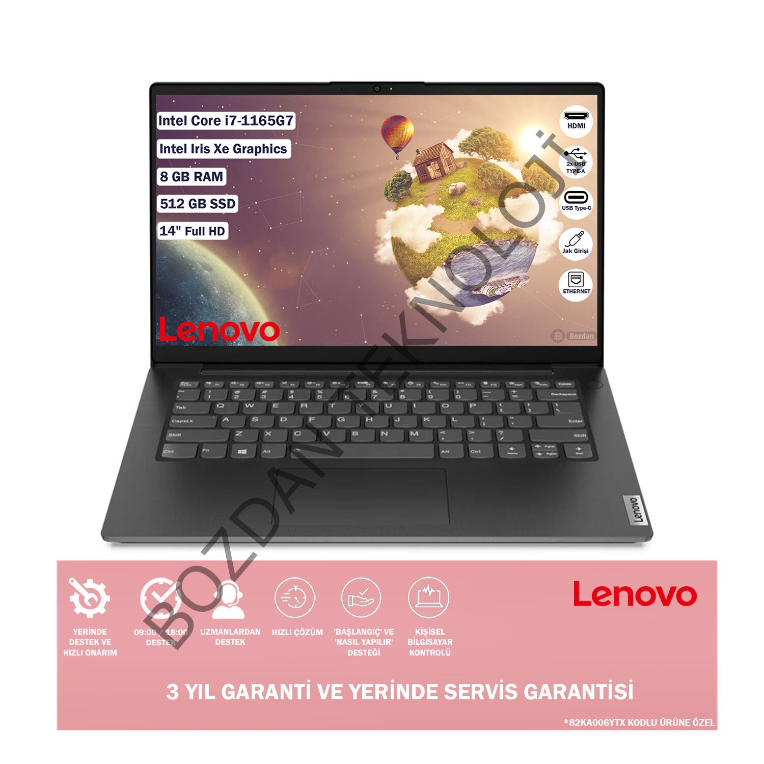 Lenovo V14 G2 Itl Intel Core I7-1165G7 8 GB 512 GB SSD Freedos 14'' Fhd Taşınabilir Bilgisayar 82KA006YTX 3 Yıl Garanti ve Yerinde Servis Hizmeti