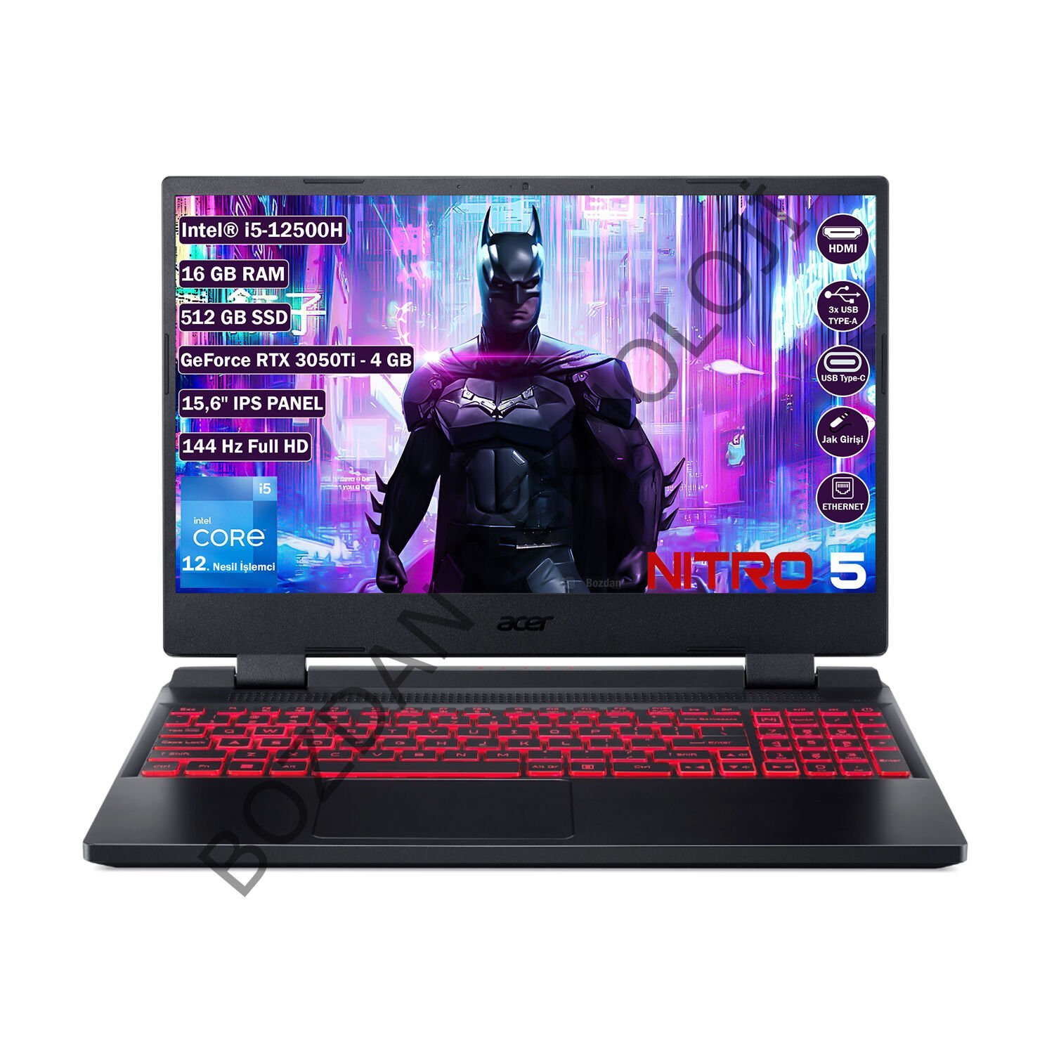 Acer Nitro 5 AN515-58 Intel Core i5 12500H 16 GB 512 GB SSD RTX 3050Ti 4 GB Freedos 15.6'' FHD Taşınabilir Bilgisayar NH.QFLEY.002