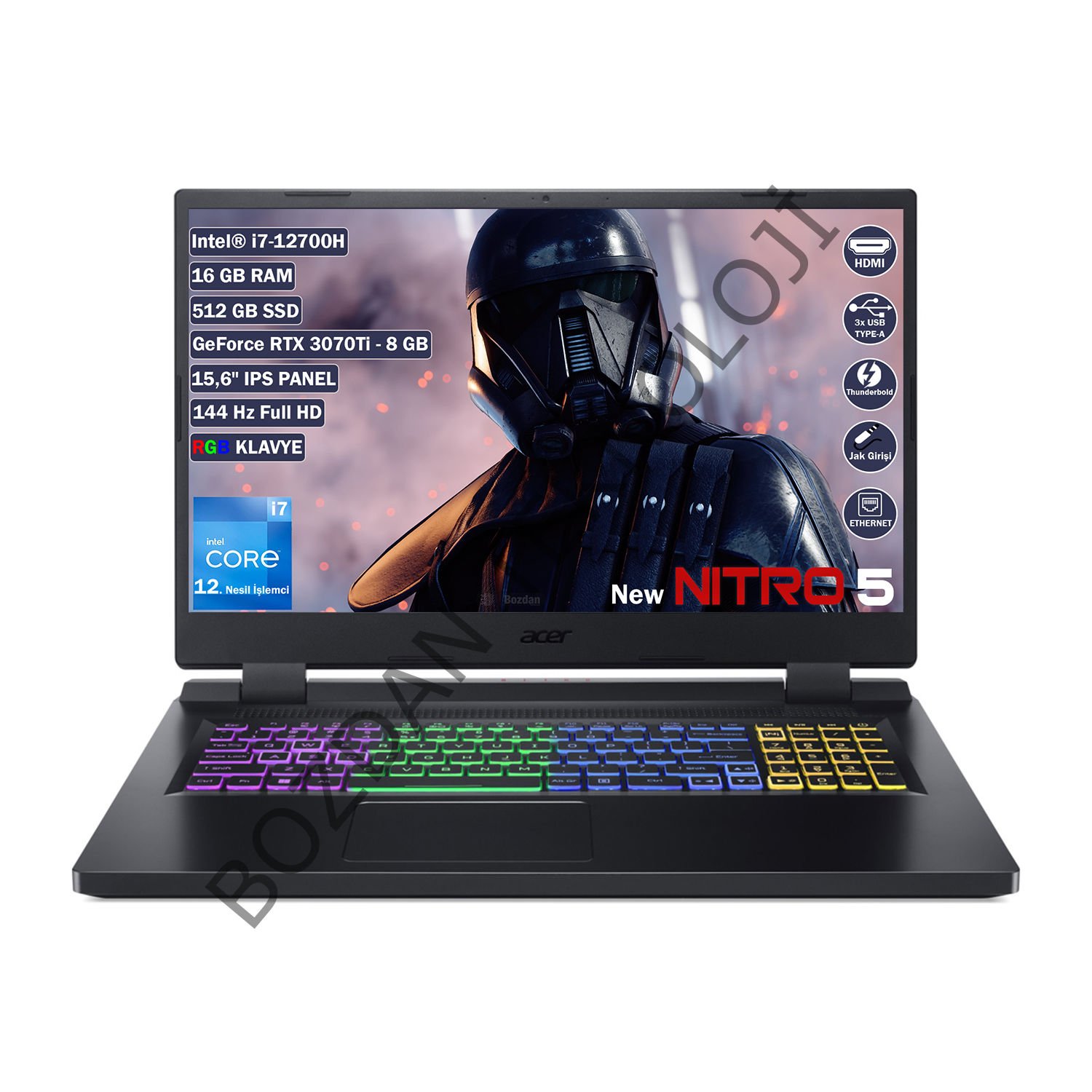 Acer Nitro 5 AN515-58 Intel Core i7 12700H 16 GB 512 GB SSD 3070Ti 8 GB Freedos 15.6'' FHD Taşınabilir Bilgisayar NH.QFSEY.002