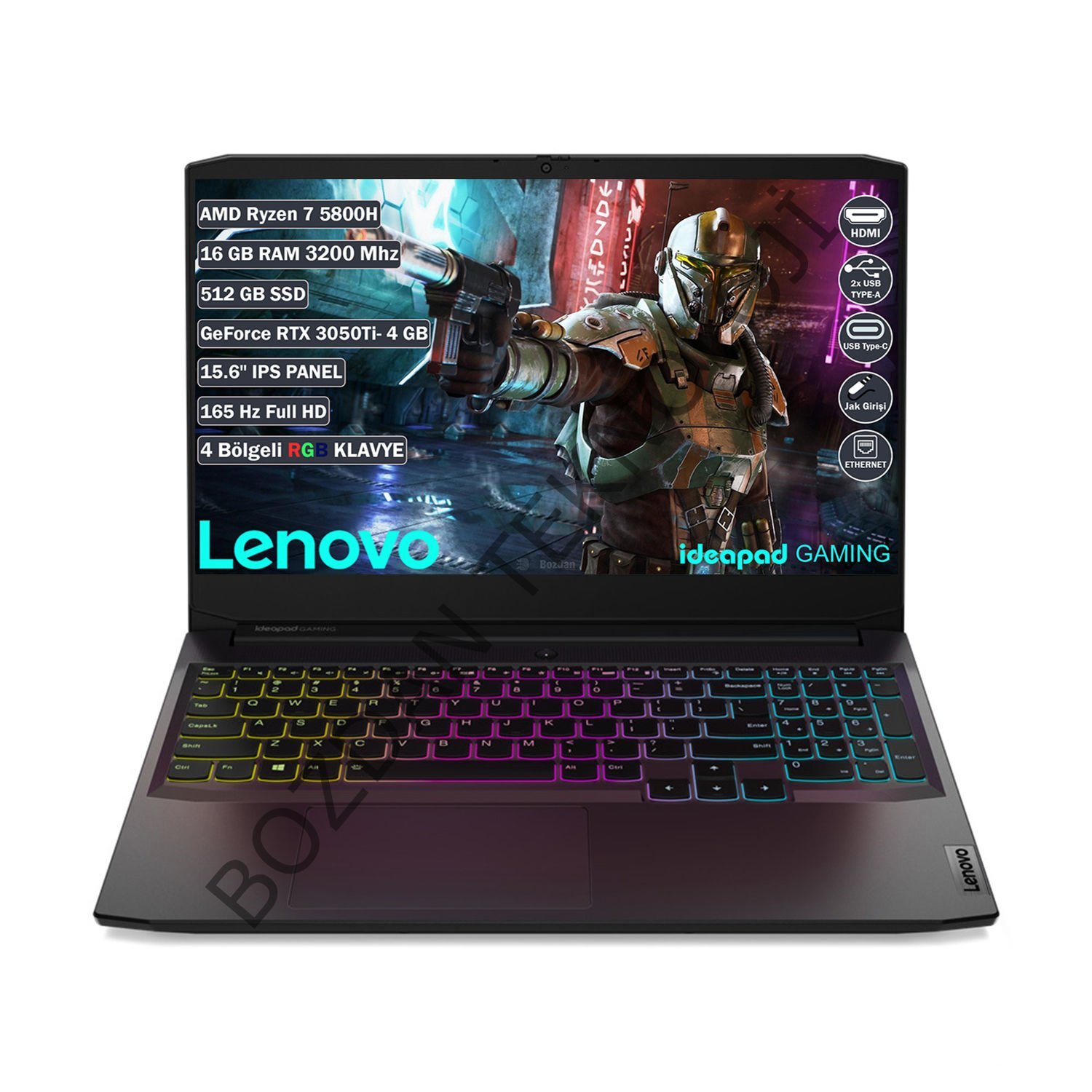 Lenovo Ideapad Gaming 3 15ACH6 Amd Ryzen 7 5800H 16 GB 512 GB SSD RTX 3050 Ti 4 GB Freedos 15.6'' FHD Taşınabilir Bilgisayar 82K200JWTX