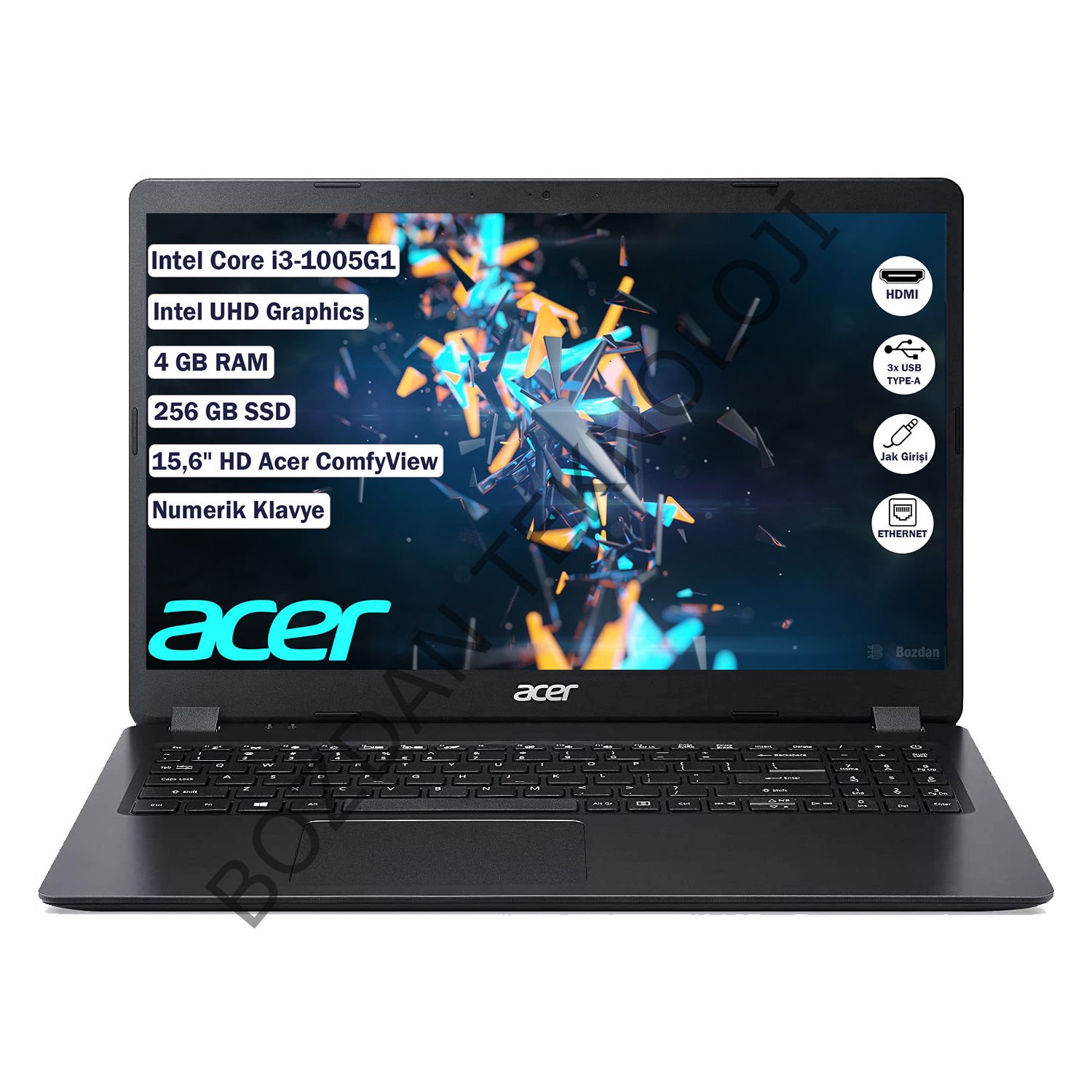 Acer EX215-52 Intel Core i3 1005G1 4 GB 256 GB SSD Freedos 15.6'' HD Taşınabilir Bilgisayar NX.EG8EY.001