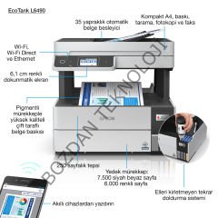 Epson EcoTank L6490 Renkli Tanklı Yazıcı Baskı-Tarama- Kopya-Faks (USB, Ethernet, WiFi, Wi-Fi Direct) + ORİJİNAL EPSON Mürekkep C11CJ88404
