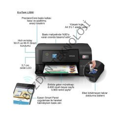 Epson Ecotank L3560 Renkli Tanklı Yazıcı Baskı-Tarama- Kopya - ( Usb, Wifi, Wi-Fi Direct ) + ORİJİNAL EPSON 4 x 65 ml + 1 ekstra siyah Mürekkep C11CK58404