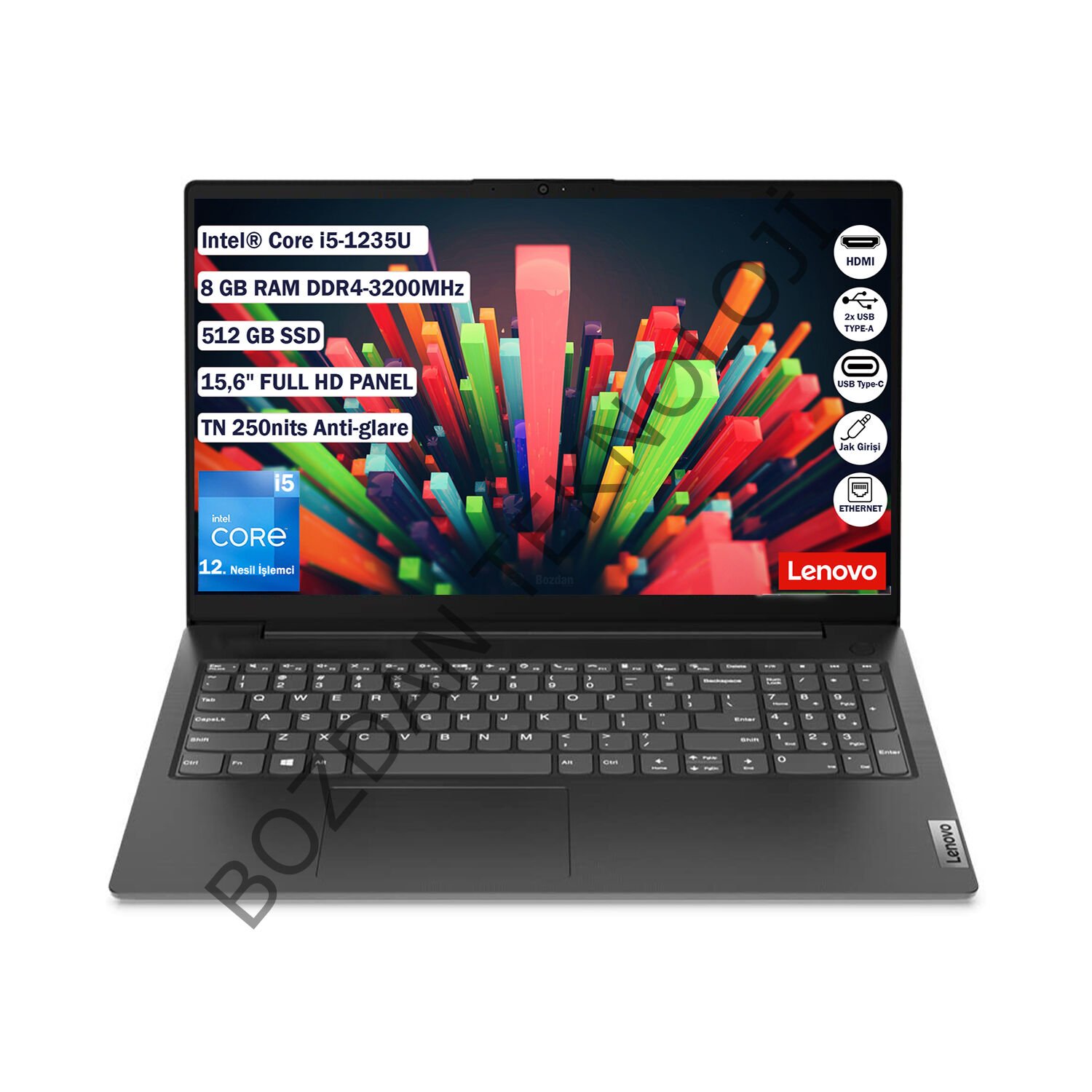 Lenovo V15 G3 IAP Intel Core™ i5-1235U 8 GB 512 GB SSD Freedos 15,6'' FHD Taşınabilir Bilgisayar 82TT00A5TX