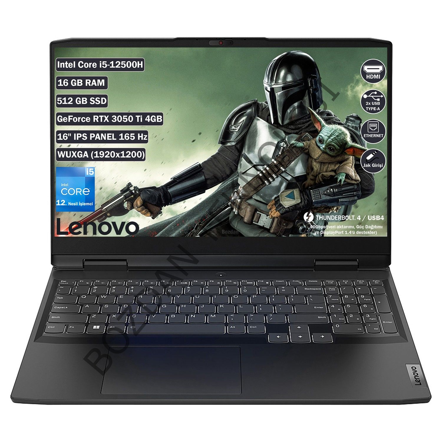 Lenovo Ideapad Gaming 3 16IAH7 Intel Core I5-12500H 16 GB 512 GB SSD Rtx 3050TI 4gb Freedos 16'' Wuxga IPS Taşınabilir Bilgisayar 82SA0068TX+
