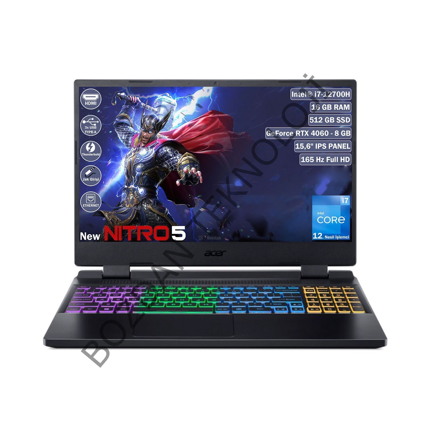 Acer Nitro 5 AN515-58-79XA Intel Core i7 12700H 16 GB 512 GB SSD RTX 4060 - 8 GB Freedos 15.6'' FHD Taşınabilir Bilgisayar NH.QM0EY.001