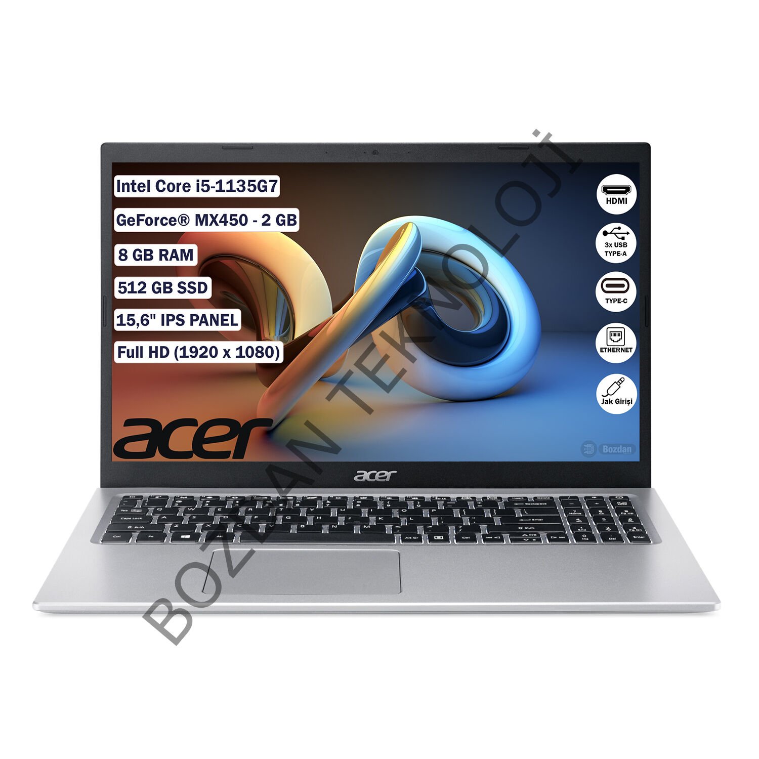 Acer Aspire 5 A515-56G Intel Core i5 1135G7 8 GB 512 GB SSD MX450 2 GB Freedos 15.6'' FHD Taşınabilir Bilgisayar NX.AT2EY.001