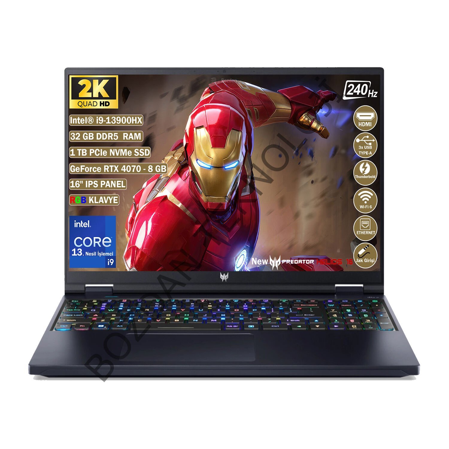 Acer Nitro Predator Helios 16 PH16-71-909W Intel Core i9 13900HX 32 GB 1 Tb SSD Rtx 4070 - 8 GB Freedos 16'' Wqxga (2560 x 1600) 240HzTaşınabilir Bilgisayar NH.QJREY.001