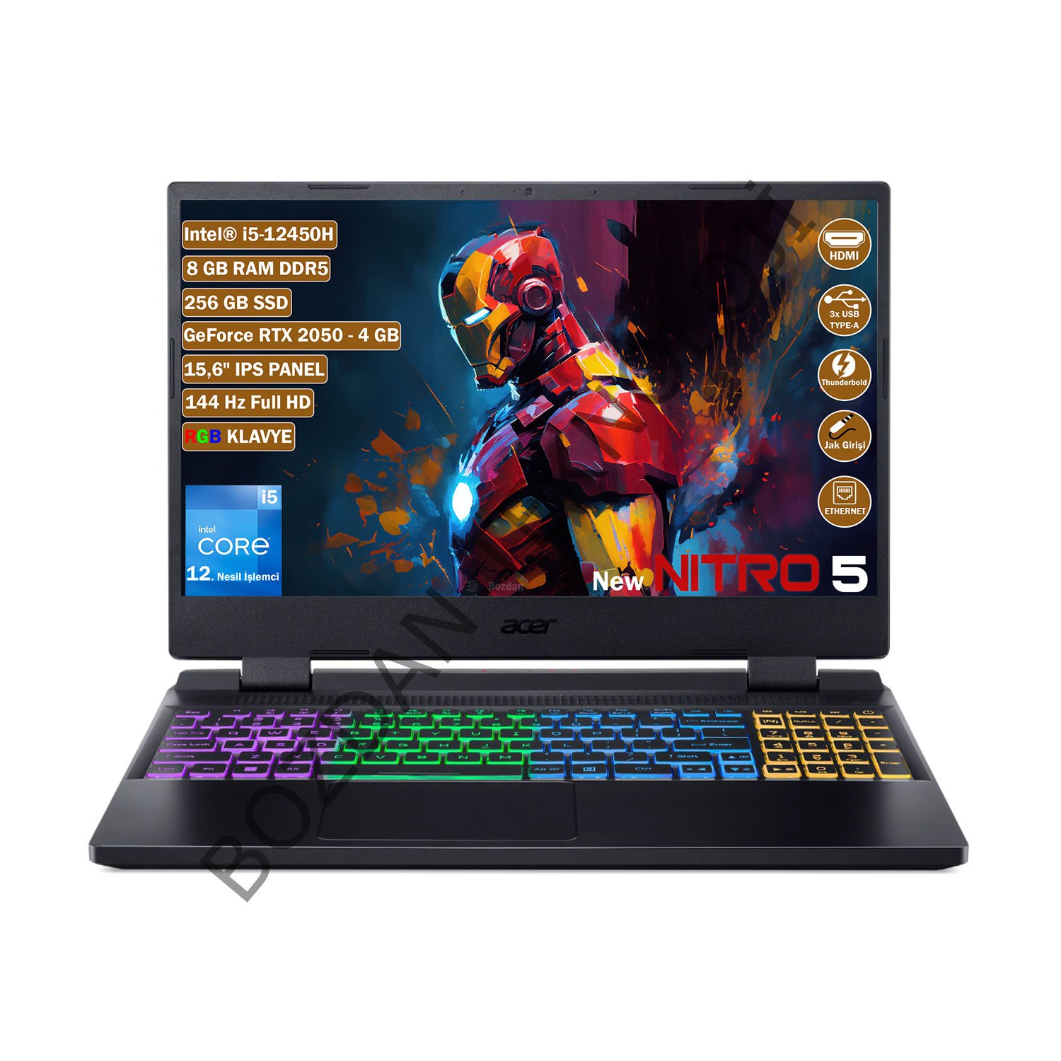 Acer Nitro 5 Intel Core i5 12450H 8 GB 256 GB SSD Rtx 2050 4 GB Freedos 15,6'' 144 Hz Fhd IPS Taşınabilir Bilgisayar NH.QMZEY.003
