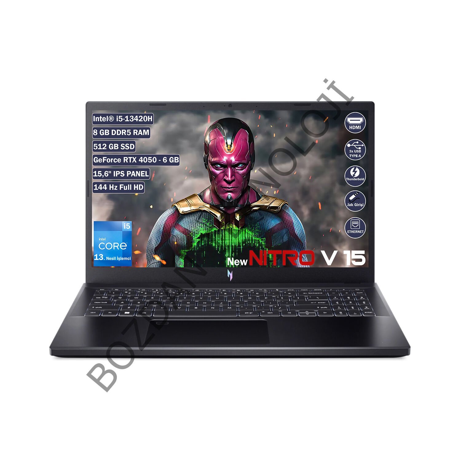 Acer Nitro V 15 Intel Core i5 13420H 8 GB 512 GB SSD Rtx 4050 6 GB Freedos 15.6'' FHD IPS Taşınabilir Bilgisayar NH.QNBEY.001