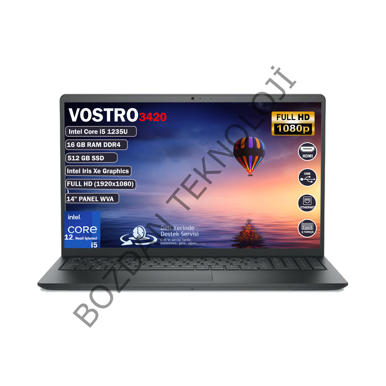 Dell Vostro 3420 intel Core i5 1235U 16 GB 512 GB SSD Freedos 14'' FHD Taşınabilir Bilgisayar VOSTRO3420