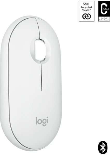 Logitech M350s Pebble 2 Bluetooth Kablosuz Sessiz Kompakt Mouse - Beyaz