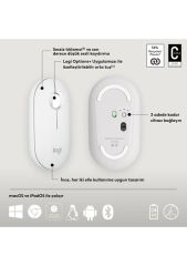 Logitech M350s Pebble 2 Bluetooth Kablosuz Sessiz Kompakt Mouse - Beyaz