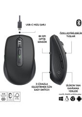 Logitech MX Anywhere 3S Kompakt 8000 DPI Optik Sensörlü Sessiz Bluetooth Kablosuz Mouse - Siyah