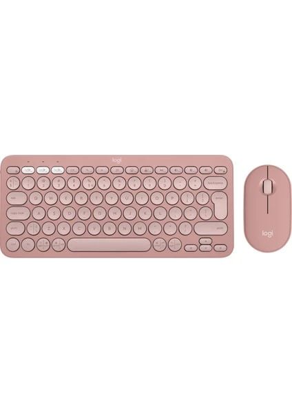Logitech Pebble 2 Set Çoklu Cihaz Özellikli Sessiz Kablosuz Türkçe Q Klavye ve Mouse Seti - Pembe