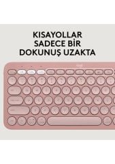 Logitech Pebble 2 Set Çoklu Cihaz Özellikli Sessiz Kablosuz Türkçe Q Klavye ve Mouse Seti - Pembe
