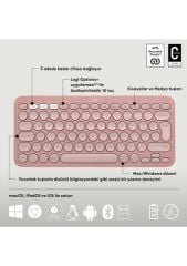 Logitech Pebble 2 Set Çoklu Cihaz Özellikli Sessiz Kablosuz Türkçe Q Klavye ve Mouse Seti - Pembe