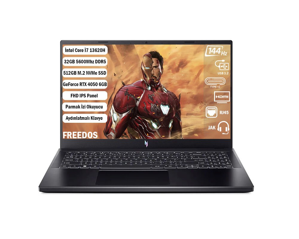 Acer Nitro V 15 I7-13620H 32 GB 512 GB SSD Rtx 4050-6 GB 15.6'' Fhd IPS 144Hz Freedos NH.QNBEY.002+325