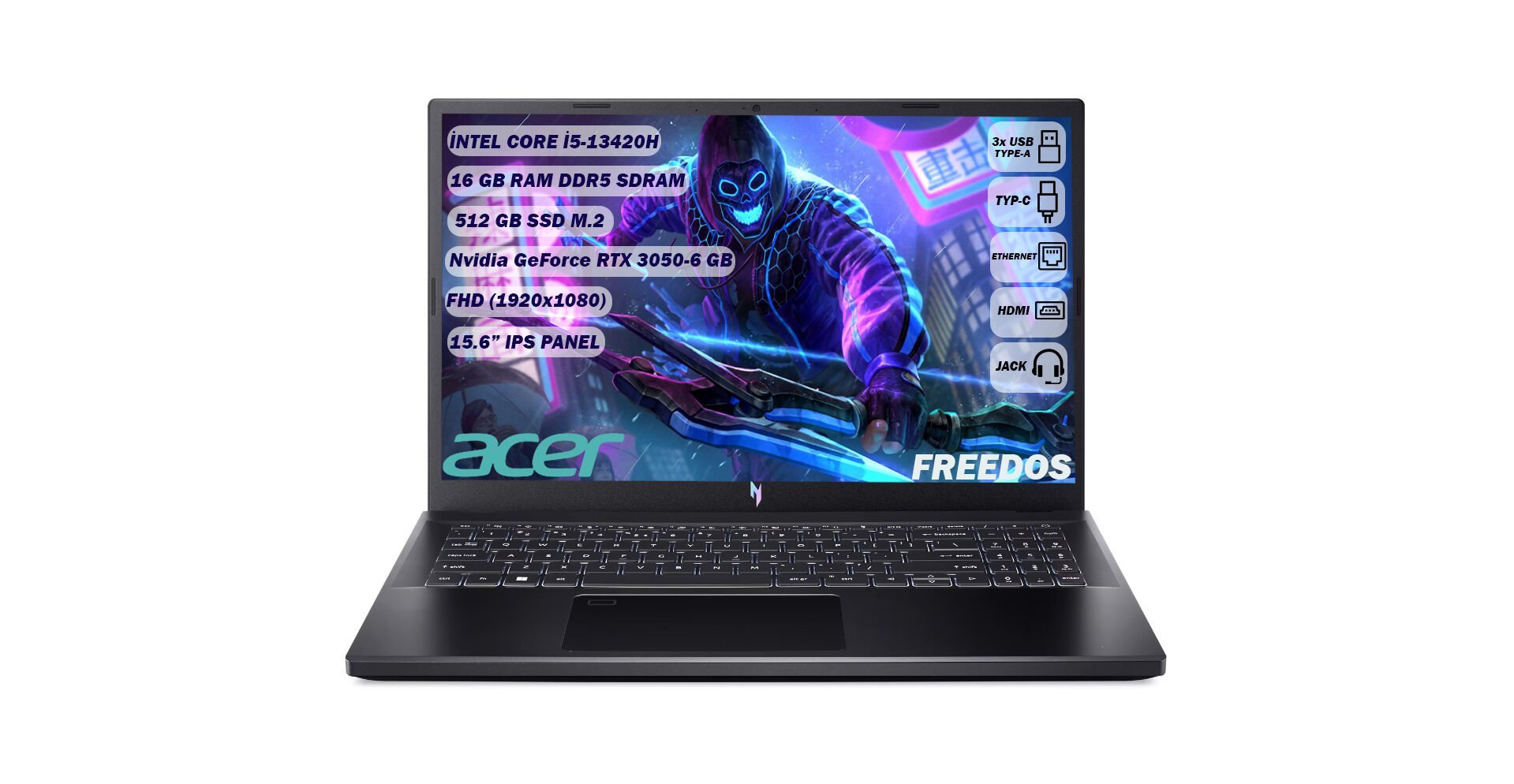 Acer Nitro V 15 ANV15-51 I5 13420H 16 GB 512 GB SSD Rtx 3050-6 GB Freedos 15.6'' Fhd IPS Taşınabilir Bilgisayar NH.QNCEY.001+165