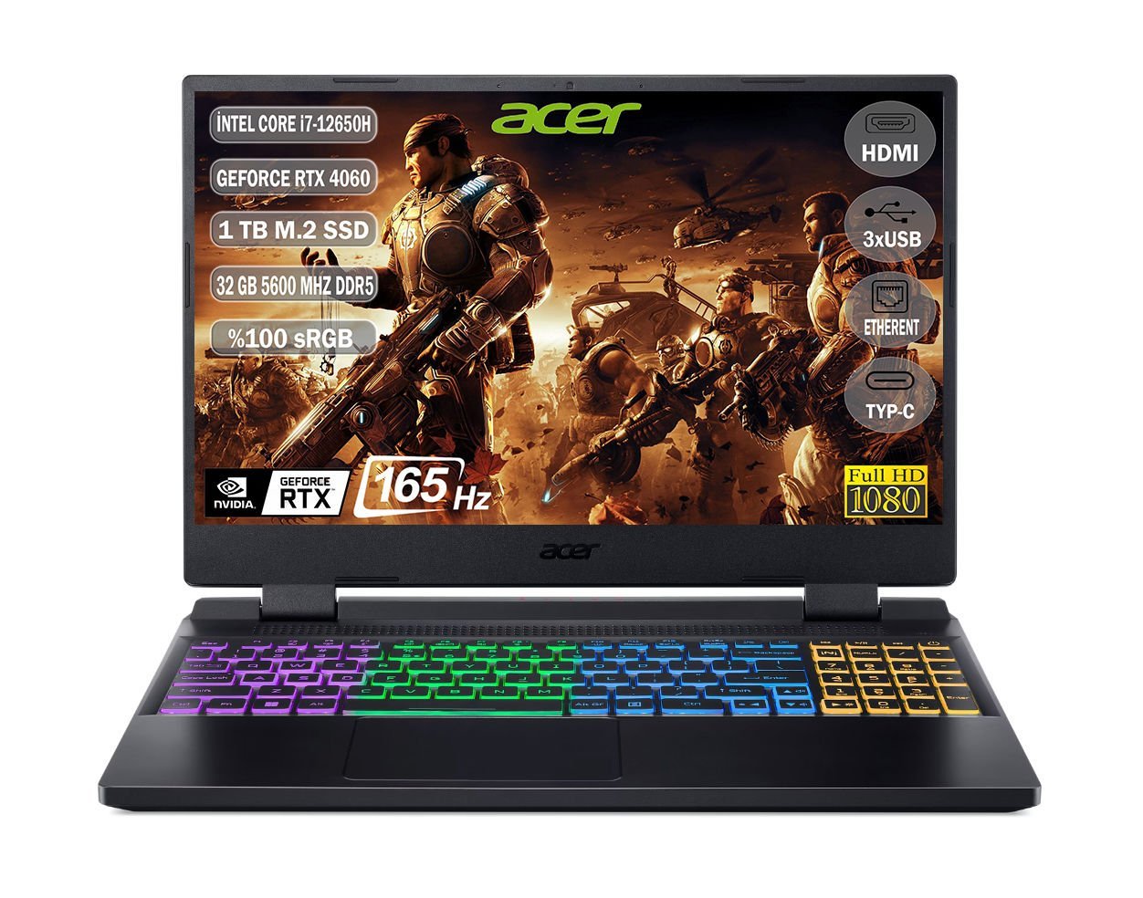 Acer Nitro 5 I7-12650H 32 GB 1 TB SSD RTX 4060-8 GB 15.6'' 165 Hz IPS Freedos NH.QM0EY.00B+325