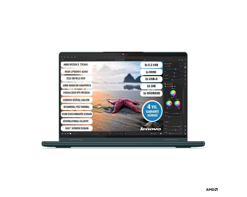 Lenovo YOGA 6 AMD Ryzen™ 5 7530U 8 GB 512 GB SSD 13,3'' WUXGA FreeDOS IPS 83B2009NTX