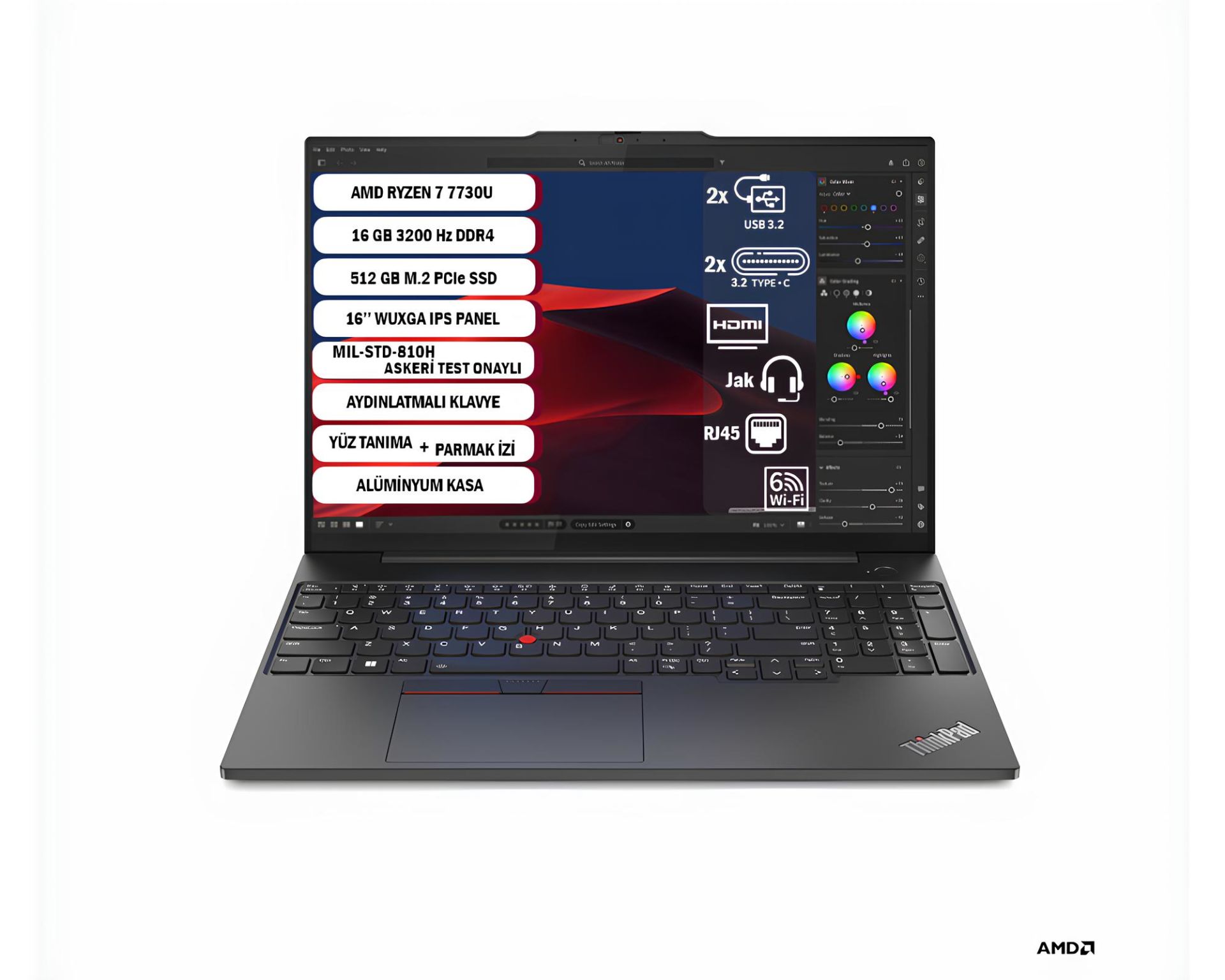Lenovo ThinkPad E16 Gen 1 AMD Ryzen™ 7 7730U 16 GB 512 GB SSD 16'' WUXGA IPS FreeDos 21JT0017TX