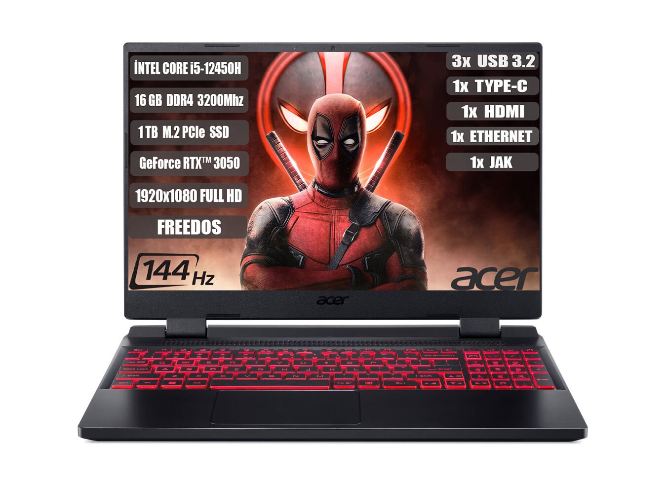 Acer Nitro5 AN515-58 I5-12450H 16GB 1 Tb SSD RTX3050-4GB 15.6'' IPS Fhd 144Hz Freedos NH.QFJEY.007+161