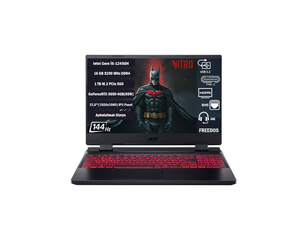 Acer Nitro5 AN515-58 I5-12450H 16GB 1 Tb SSD RTX3050-4GB 15.6'' IPS Fhd 144Hz Freedos NH.QFJEY.007+161