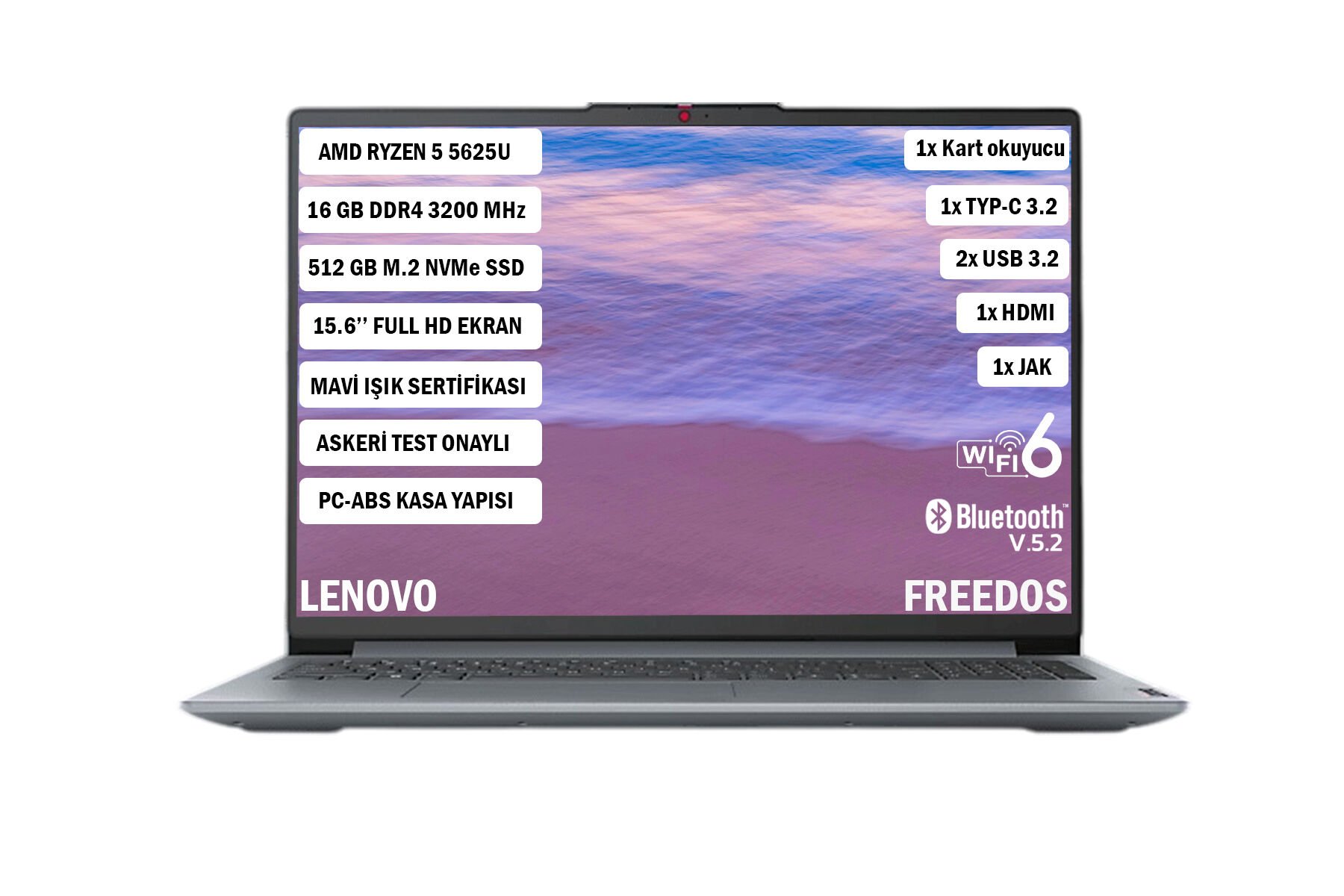 Lenovo Ideapad Slim 3 AMD Ryzen 5 5625U 16GB 512GB SSD Freedos 15.6'' FHD Taşınabilir Bilgisayar 82XM00PWTX