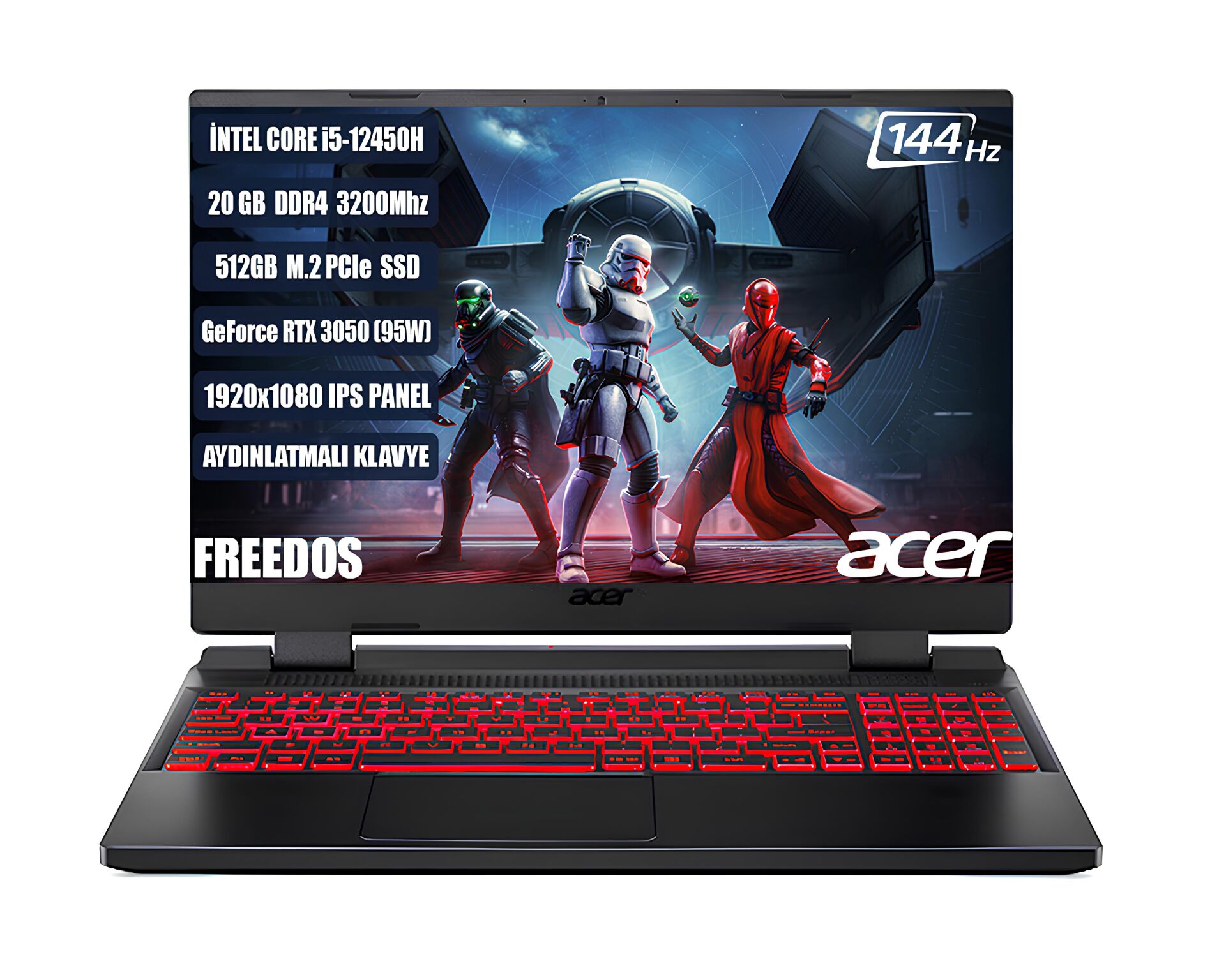ACER Nitro5 An515-58 I5-12450h 20gb 512gb Ssd Rtx3050-4gb 15.6''ıps Fhd 144hz Fdos Nh.qfjey.007+205