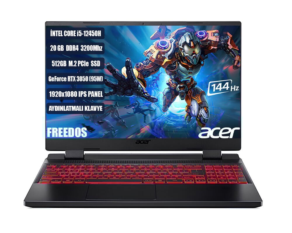 ACER Nitro5 An515-58 I5-12450h 20gb 512gb Ssd Rtx3050-4gb 15.6''ıps Fhd 144hz Fdos Nh.qfjey.007+205