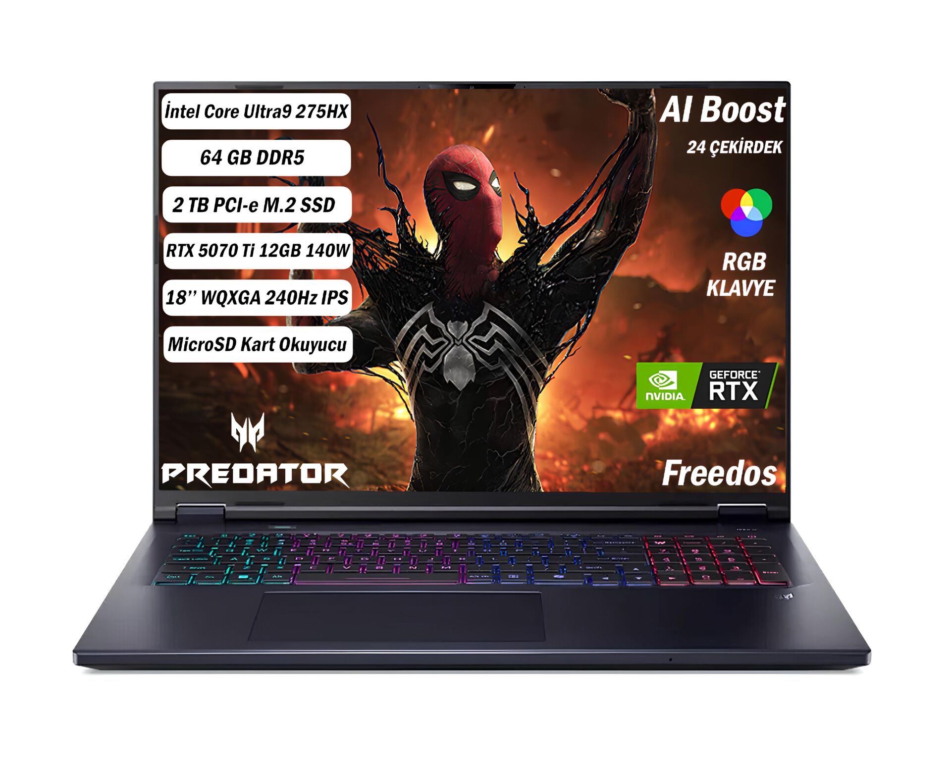 ACER Predator PHN18-72 Core Ultra9 275HX 64GB 2TB RTX 5070Ti 18''WQXGA IPS 240Hz Freedos NH.QVMEY.001