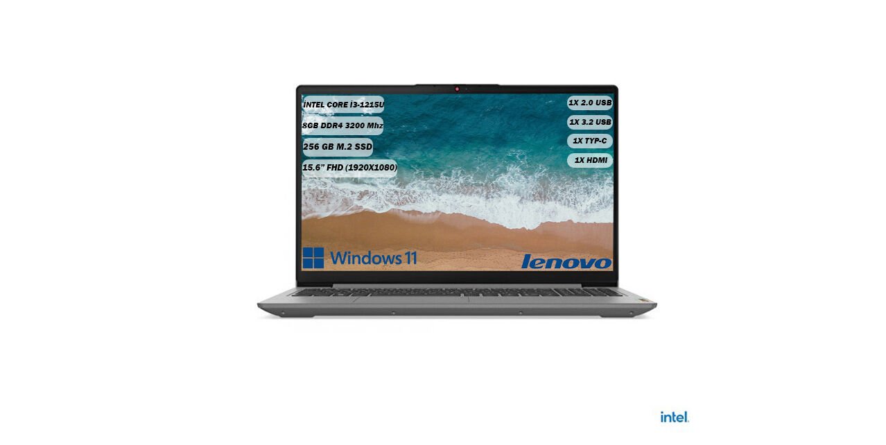 Lenovo Ideapad 3 Intel Core i3-1215U 8GB 256GB SSD 15.6'' Fhd W11 Gri Notebook 82RK0188TX